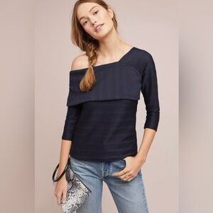 NWT Blue Tassel Anthropologie Size XS Navy Blue Shuler One-Shoulder Top Blouse